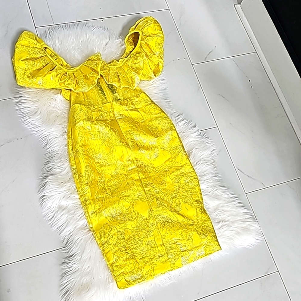 Yellow Ruffled Cocktail Dress - Picture 5 of 6